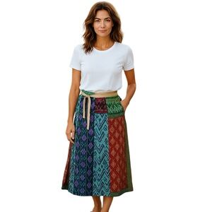 HHG Sari fabric patchwork 100% silk multicolor wrap skirt M-XL NWT